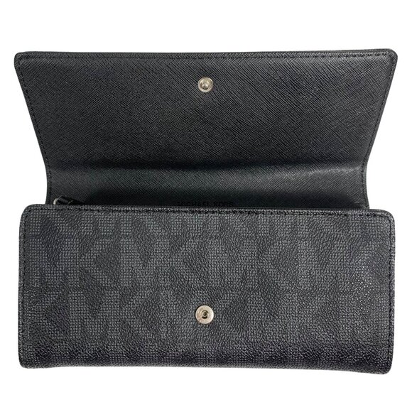Michael Kors Large MK Signature Fulton Flap Continental Wallet Black PVC - Picture 11 of 14